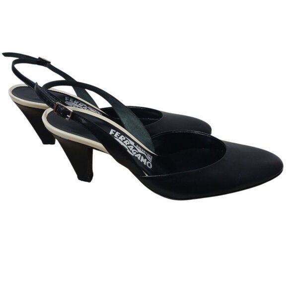 Salvatore Ferragamo Leather Slingback Heels With Contrast Sole Blk/Wht Size 6,5 - Picture 4 of 13